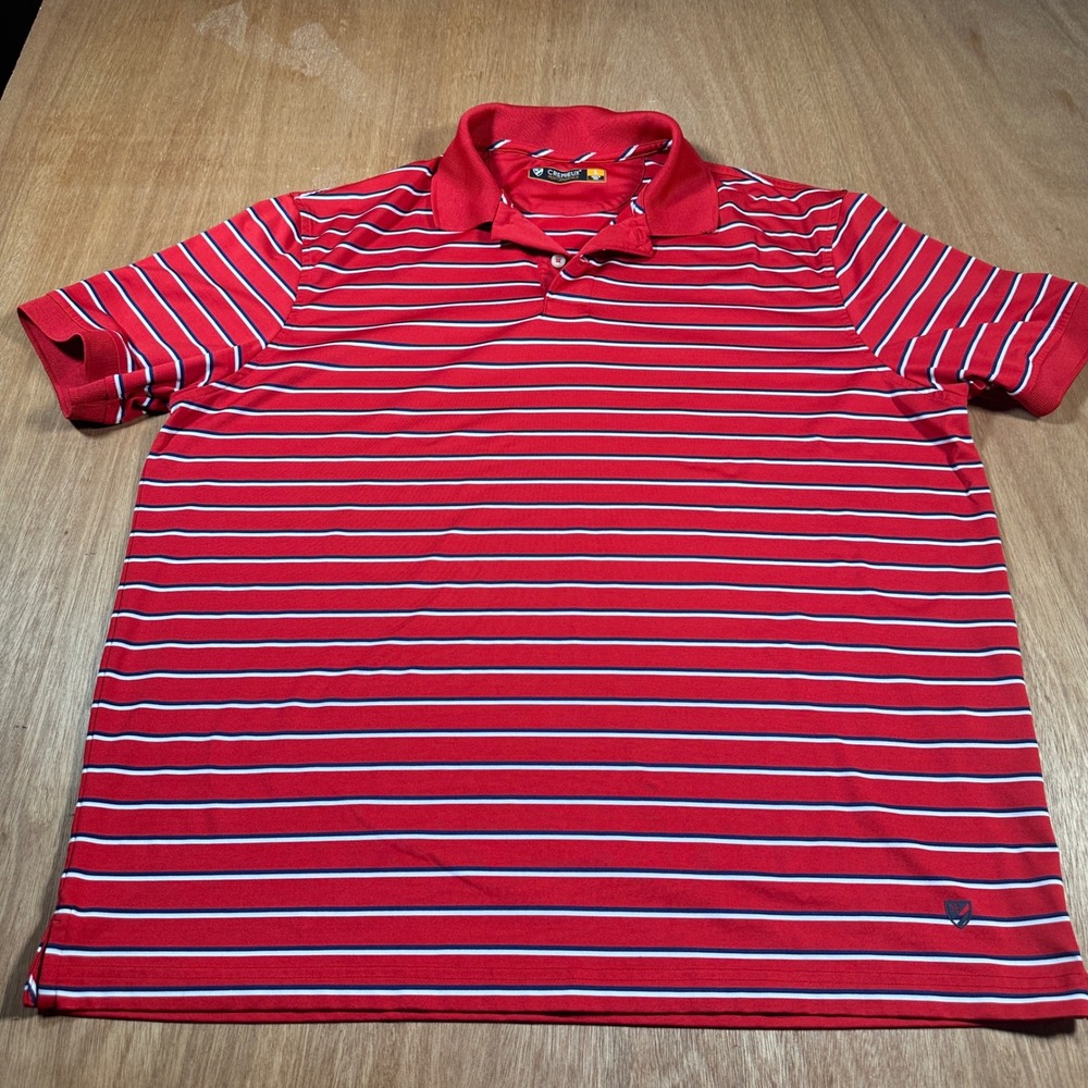 Cremieux Performance Polo Mens Large Red Blue White Striped Golf Short Sleeve